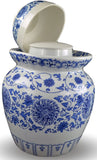 14.5" Large Blue and White Porcelain Pickling Jar with 2 Lids Fermenting Pickling Kimchi Crock Korean Chinese