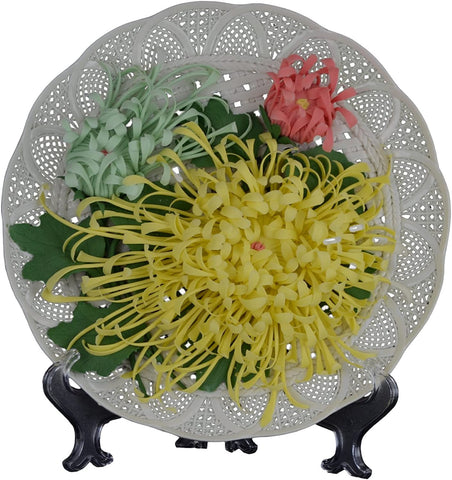 10" Hand-woven Fretwork White Porcelain Decorative Display Plate Chrysanthemum Dehua