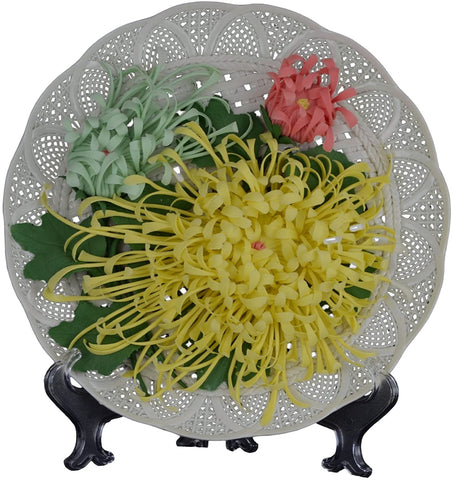10" Hand-woven Fretwork White Porcelain Decorative Display Plate Chrysanthemum Dehua