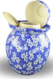 Blue and White Porcelain Pickling Jar with 2 Lids Fermenting Pickling Kimchi Crock Jingdezhen Chinese Blue Cherry Blossom