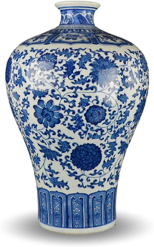 Festcool 15" Classic Blue and White Floral Porcelain Vase, Prunus (Plum) Vase China Ming Style