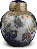 Hand Painted Fine Chinese Ceramic Porcelain Jar Urn Vintage Imported in 1980s