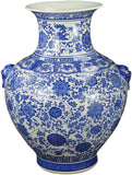Festcool 21" Large Classic Blue and White Floral Porcelain Vase, Double Lion Head Ears Ceramic China Ming Style
