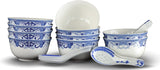 10 Pcs Fine Bone China Blue and White Chinese Soup Bowls Ceramic Porcelain Bowl, with Free 10 Porcelain Spoons Rice Bowl