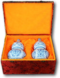 Festcool One Pair of Blue and White Floral Unglazed Gourd Porcelain Ceramic Vases, Good Luck, 9", Box