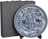 Festcool 14" Porcelain Plate, Birds and Flowers, Blue and White Decorative Plate