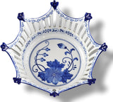 Large Blue and White Porcelain Crown 11" Fretwork Serving Bowls, Salad Bowls, Fruit Bowls
