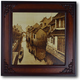 Pyrography Wood Burning Picture, 28" X 28" X 1" Woodburning Water Town Series