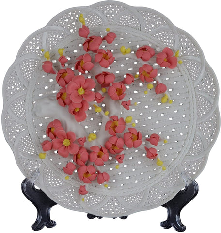10" Hand-woven Fretwork White Porcelain Decorative Dispaly Plate Cherry Blossom, Plum Flower Dehua
