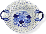 Large Blue and White Porcelain Busket 10" Fretwork Serving Bowls with Handle, Salad Bowls, Fruit Bowls