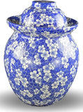 Porcelain Pickling Jar with 2 Lids Fermenting Pickling Kimchi Crock Food Storage Blue Cherry Blossom (10 IN)