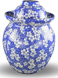 Blue and White Porcelain Pickling Jar with 2 Lids Fermenting Pickling Kimchi Crock Jingdezhen Chinese Blue Cherry Blossom