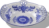 11" Blue and White Floral Fretwork Oval Serving Bowls, Salad Bowls, Fruit Bowls