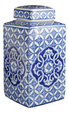 Festcool Classic Blue and White Porcelain Square Jar Vase, China Ming Style, Jingdezhen