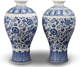 Festcool One Pair of Blue and White Unglazed Floral Porcelain Ceramic Vases, Prunus (Plum), 8.75", Box