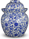 9.5" Blue and White Flora Porcelain Pickling Jar with 2 Lids Fermenting Pickling Kimchi Chinese Japanese Korean