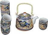 7 Pc Premium Blue Porcelain Tea Set Teaset Fine Tea Pot Tea Cups Blue Flying Dragon