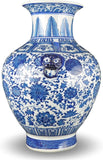 Festcool 18" Classic Blue and White Floral Porcelain Vase, Double Lion Head Ears Ceramic China Ming Style