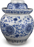 Medium Blue and White Porcelain Pickling Jar with 2 Lids Fermenting Pickling Kimchi Crock Jingdezhen Chinese