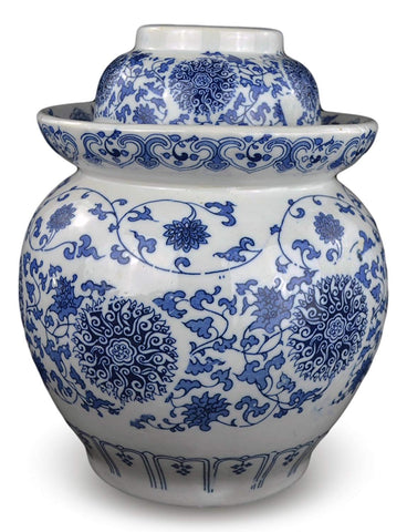 12" Medium Blue and White Porcelain Pickling Jar with 2 Lids Fermenting Pickling Kimchi Crock Jingdezhen Chinese (12)