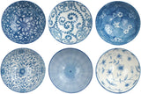 8 - Ounce Porcelain Bowl Sets with Free 6 Porcelain Spoons Set of 6 Blue and White (Blue7)